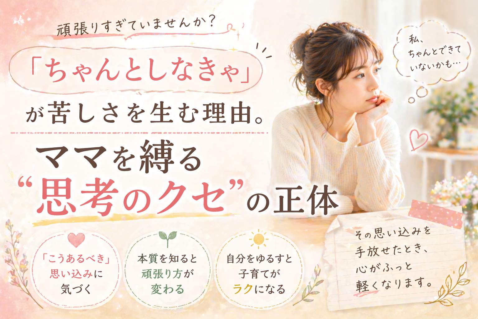 「ちゃんとしなきゃ」が苦しさを生む理由。ママを縛る“思考のクセ”の正体